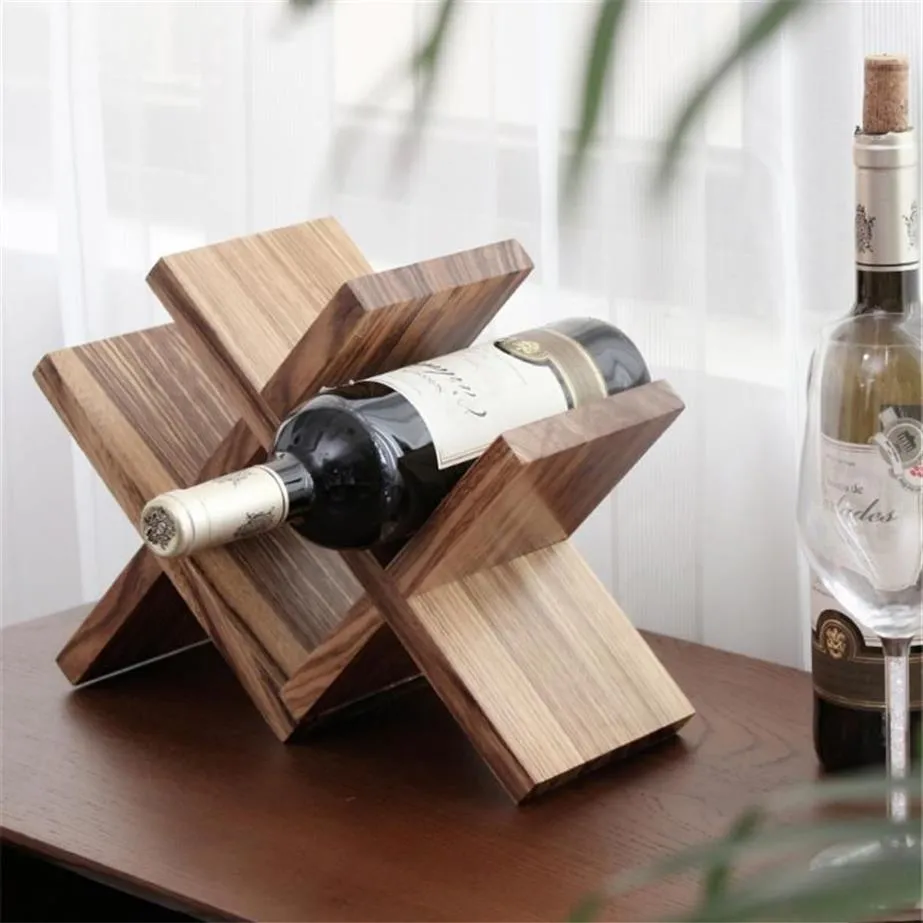 Casier à vin de table en treillis nordique, support de rangement en bois, support décoratif pour bouteilles en bois, accessoires de Bar, ornement artisanal Furn2914