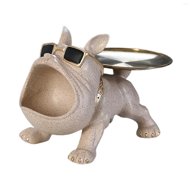 Dekorativa figurer Dog Staty med Tray Novelty Desk Organizer för entré Matsal Desktop