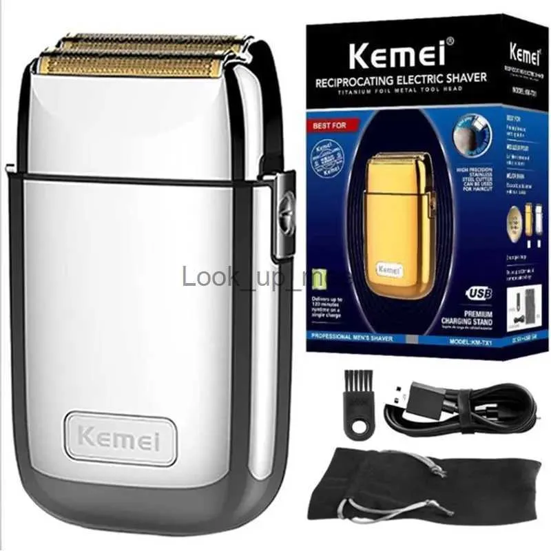 Elektrisk rakapparat Kemei TX1 laddningsbar metallhus Pro Electric Shaver for Men Hair Beard Electric Razor Bald Shaving Machine Finishing Fade YQ230928