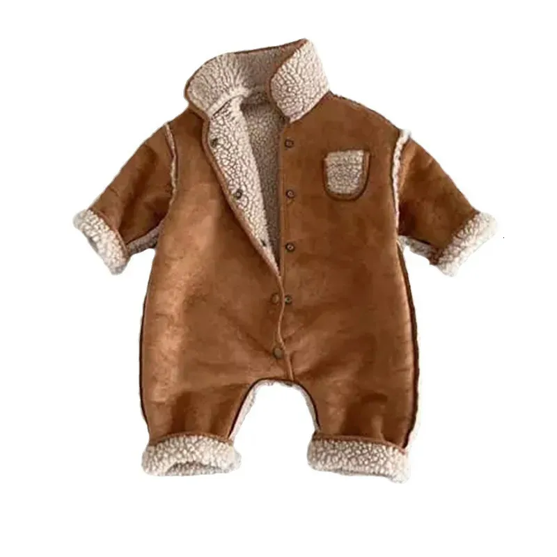 Детские комбинезоны, зимний комбинезон, коричневая плюшевая одежда, детский комбинезон для мальчиков и девочек, корейская одежда для малышей, От 0 до 24 месяцев 230927