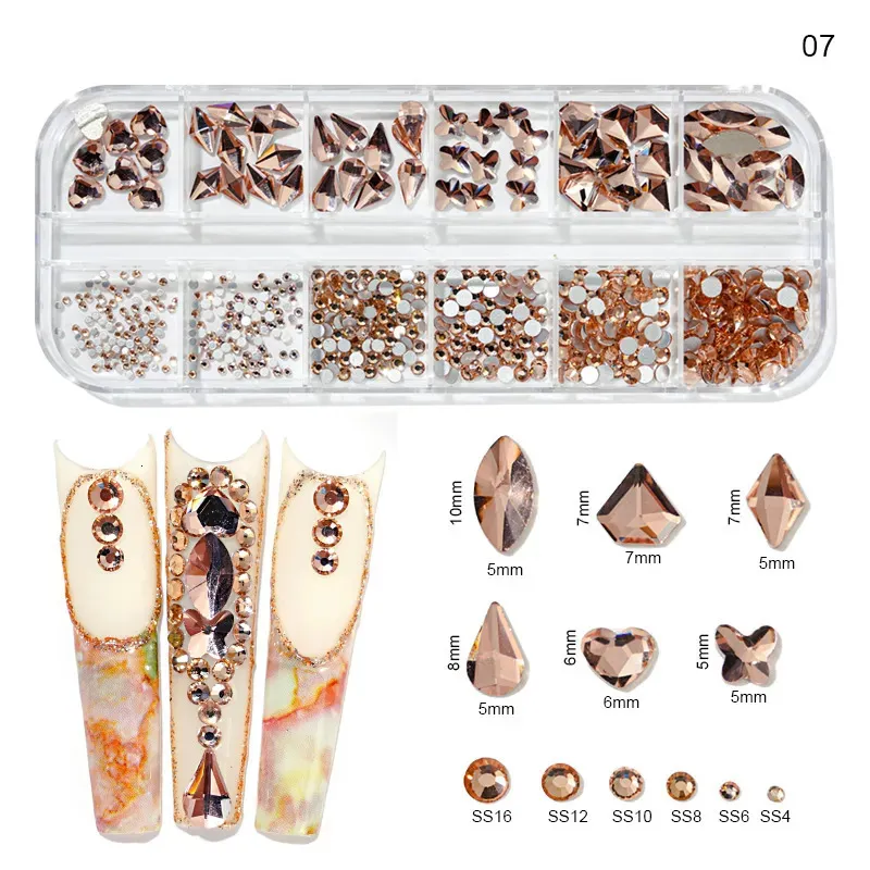 Décorations Nail Art 920 pièces strass Champagne pour ongles or Champagne  Bling Nail Art bijoux dos plat tailles mixtes or-diamant pierre gemme 230927