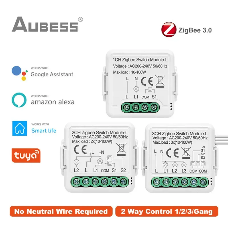 Inne elektronika Tuya Zigbee Smart Switch Brak neutralnego przewodu wymagane 123 Wsparcie gangu 2 -Way Force Współmel z Alexa Google Home Alice 230927