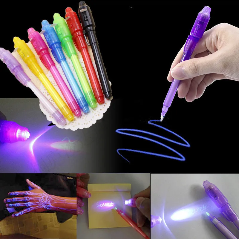 2 in 1 UV Light Magic Invisible Pen Creative Multi Function Pens 플라스틱 형광펜 마커 펜 학교 사무실 출시 T9I002467
