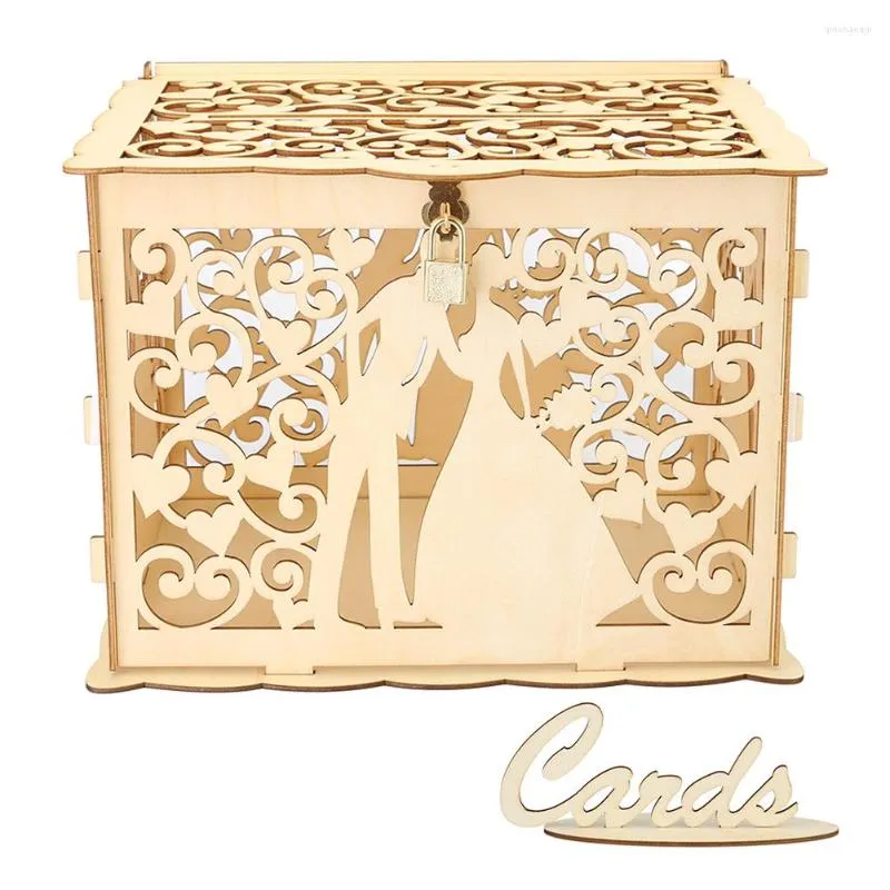 パーティーサプライズDIY木製のウェディングカードボックス夫人ビジネスウッドボックスホルダーの装飾