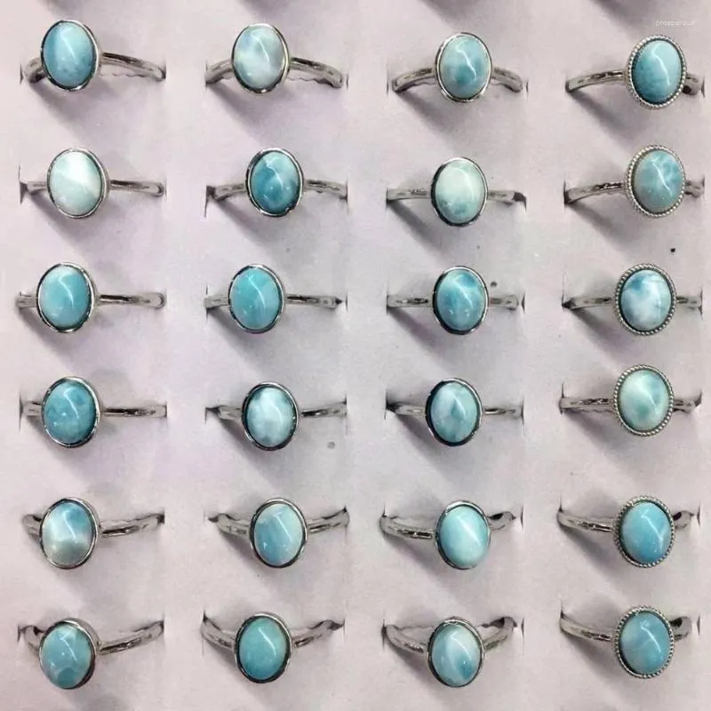 Cluster Rings AKAC 925 Sterling Silver Natural Larimar Adjustable Ring Approx7 9mm Send Randomly