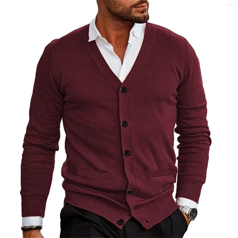 Men's Sweaters Elegant Casual Button Cardigan Tops 2024 Autumn Fashion Male Solid Color Crochet V Neck Long Sleeve Slim Sweater Knitwear