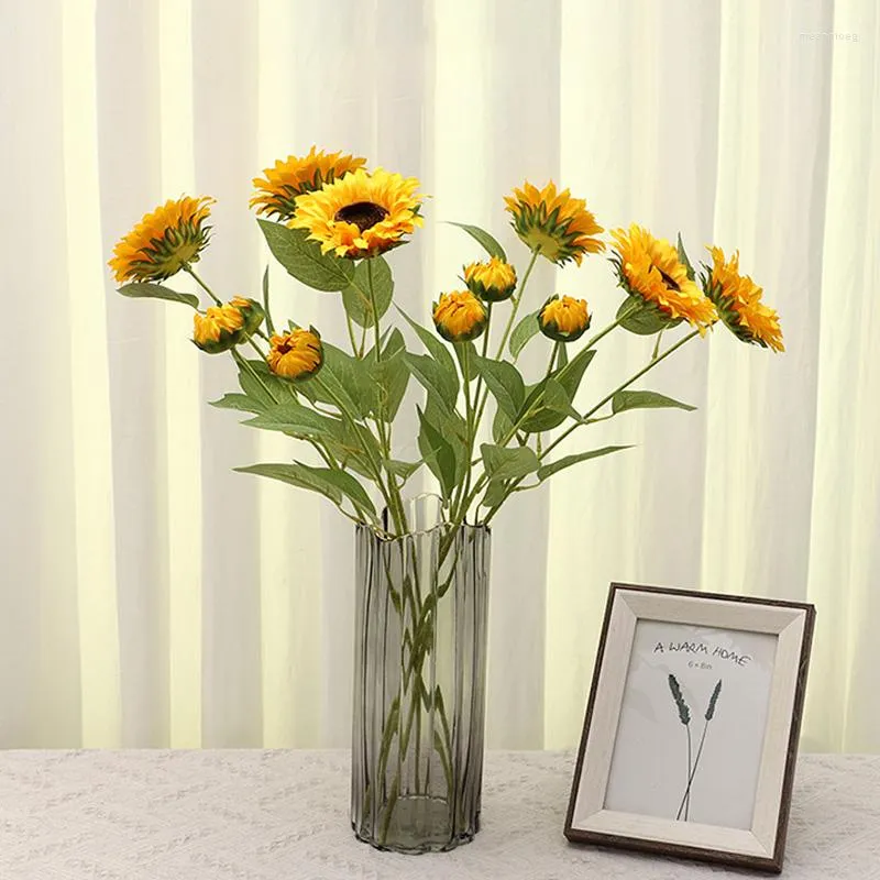 Decorative Flowers 1pc High Quality Long Stem Fake Flower Ornament 2 Heads Silk Artificial Sunflower Home Decor Wedding Party Accessories
