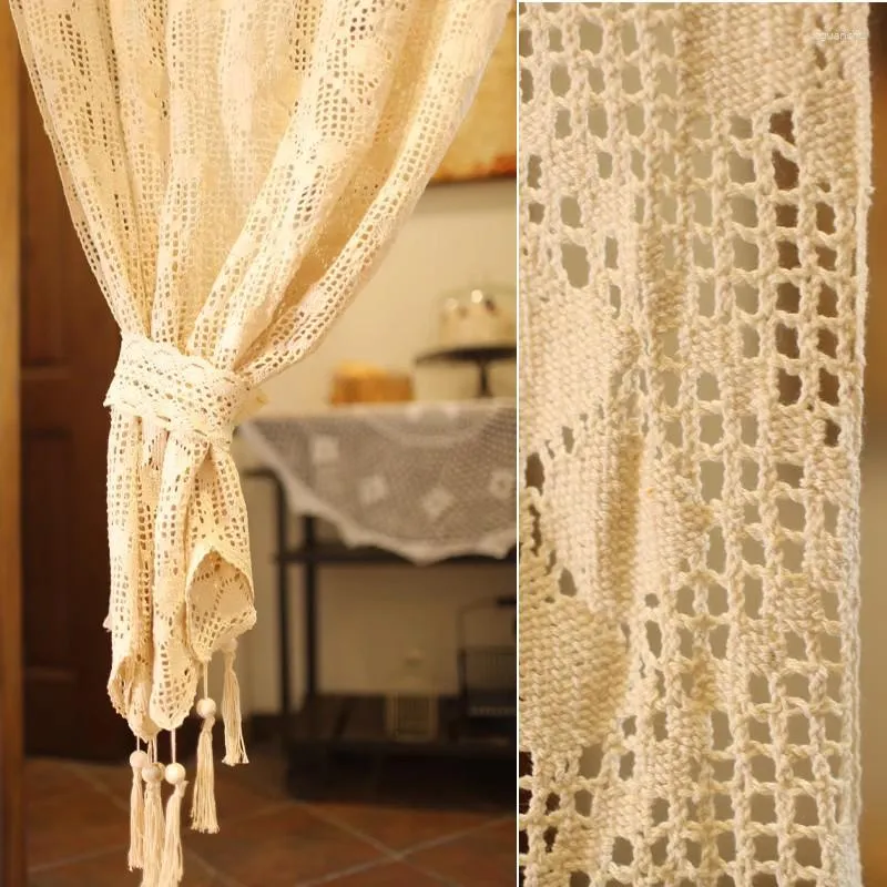 Cortina fazenda macrame valance boho borlas curto porta da cozinha rendas janela tratamento decoração de casa para sala estar banheiro café