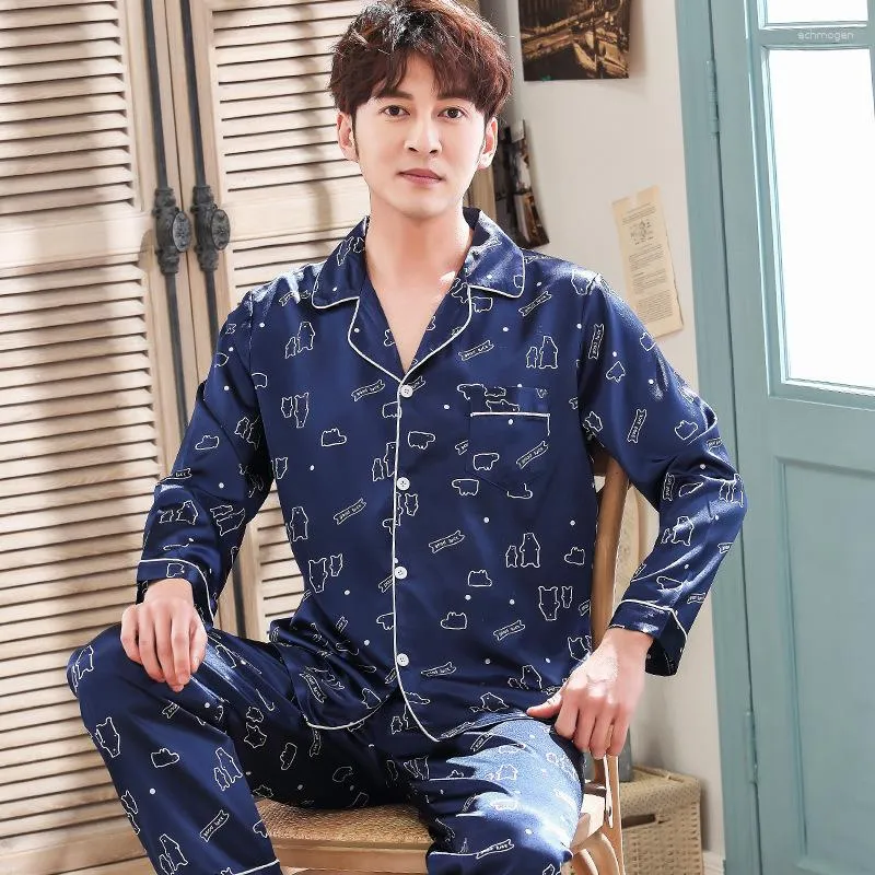 Mens Sleepwear Night Silk Clothes Spring Pajamas Pyjama Pants XXL