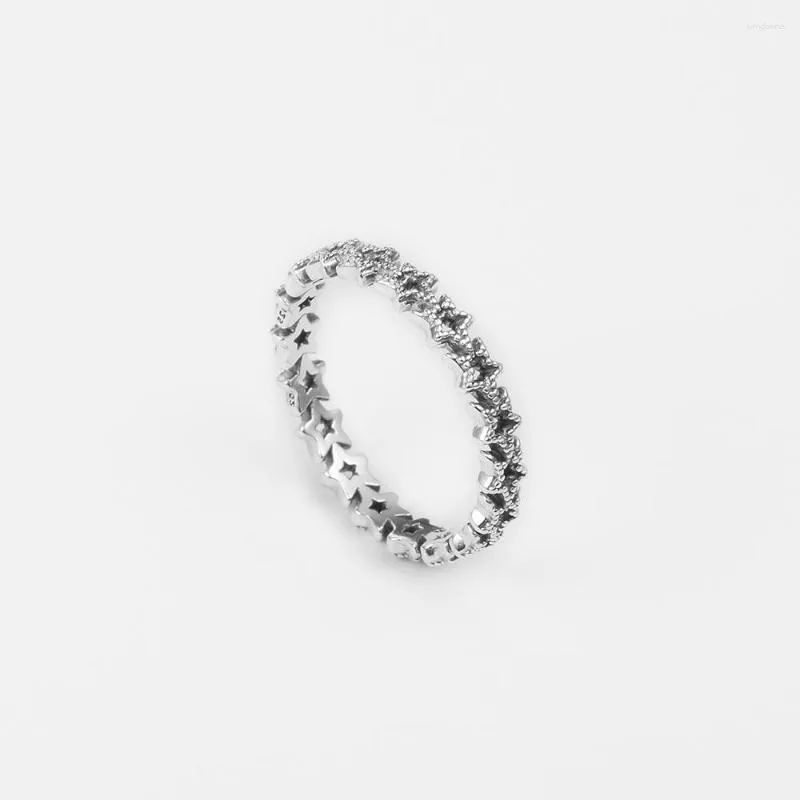 Anéis de cluster moda feminina banda de estrelas assimétricas anel claro pedra esterlina jóias de prata para mulher proposta de festa