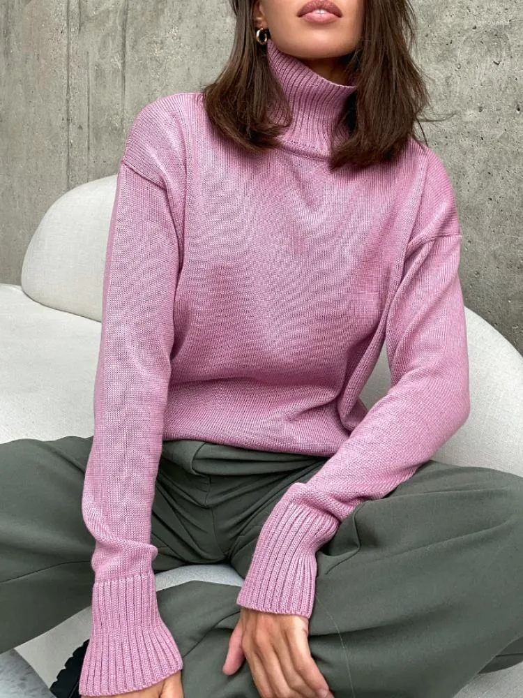 Women's Sweaters 2023 Pink Turtleneck Collar Sweater Women Autumn Winter Solid Knitting Pullovers Oversize Basic Green Blue Jumper Pull