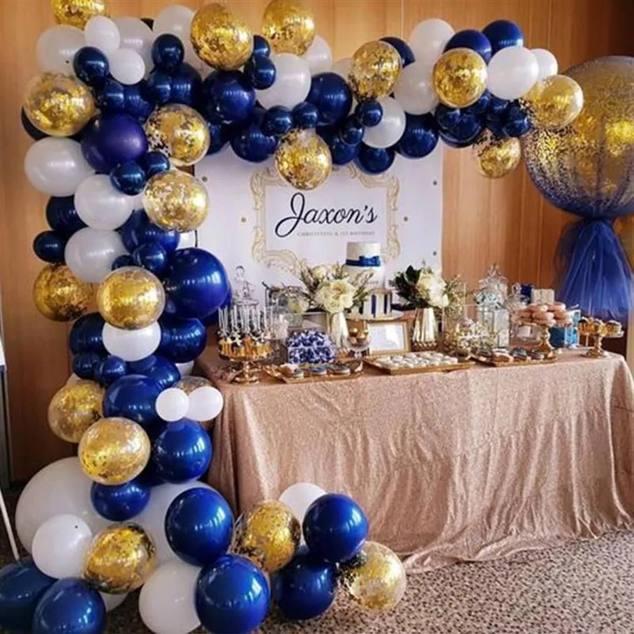 Decorazione per feste 102 pezzi Set palloncini oro blu navy Kit arco ghirlanda Compleanno Boy Baby Shower Coriandoli in lattice Arche Ballon Supplies206f