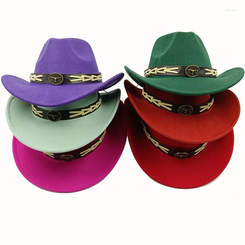 Bérets en gros chapeaux de cowboy accessoires de tête de vache feutre vert clair en plein air pour hommes et femmes chevalier