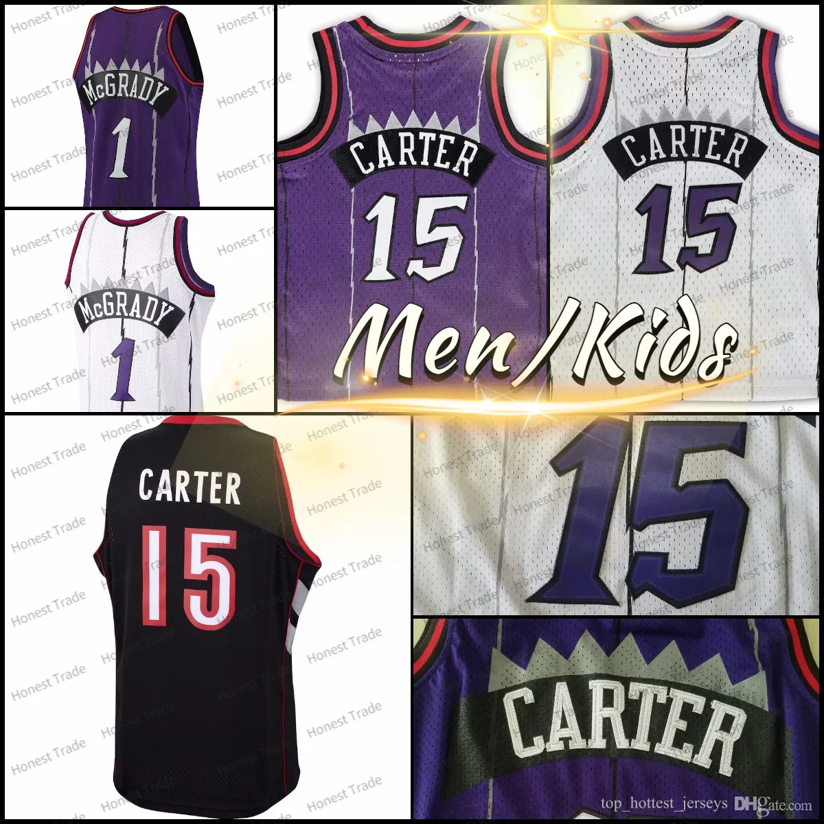 Retro Tracy 15 Vince Carter Basketball Jersey Throwback Version Split Purple White Black Vintage Basketball Jerseys Shorts Sports Men Kids