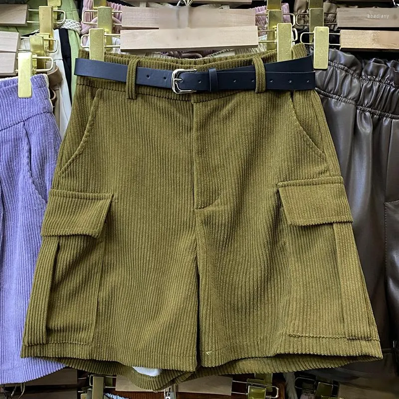 Pantaloncini da donna Korejepo Velluto a coste coreano Inizio autunno 2023 Capispalla da donna a righe Bottoms Casual Vita alta Versatile