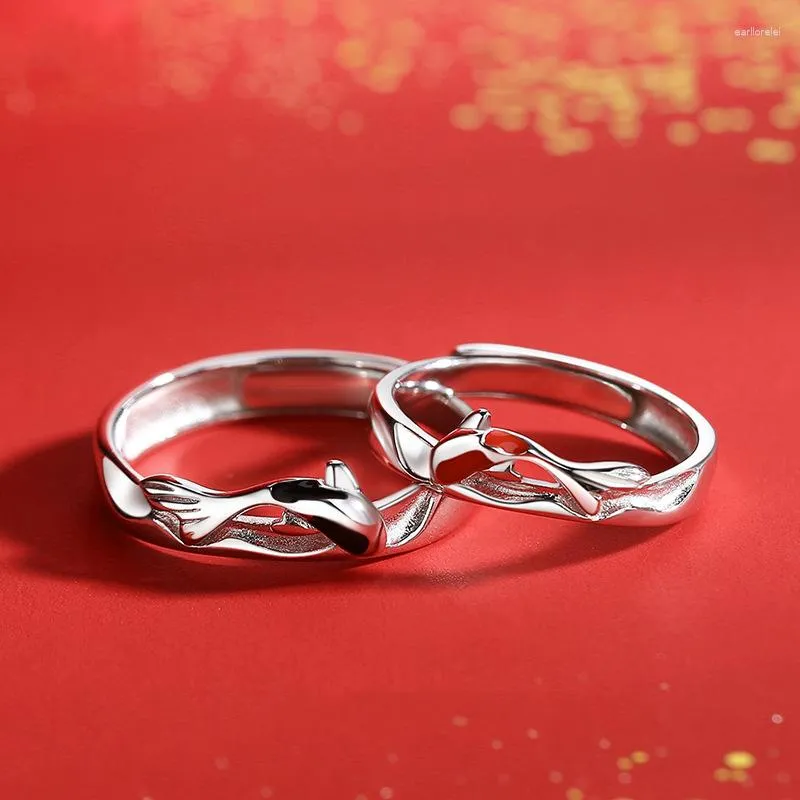 Clusterringen Real Certified Sterling 925 Silver Couple voor liefhebbers mannen en vrouwen origineel ontwerp dubbele vis sieraden cadeau