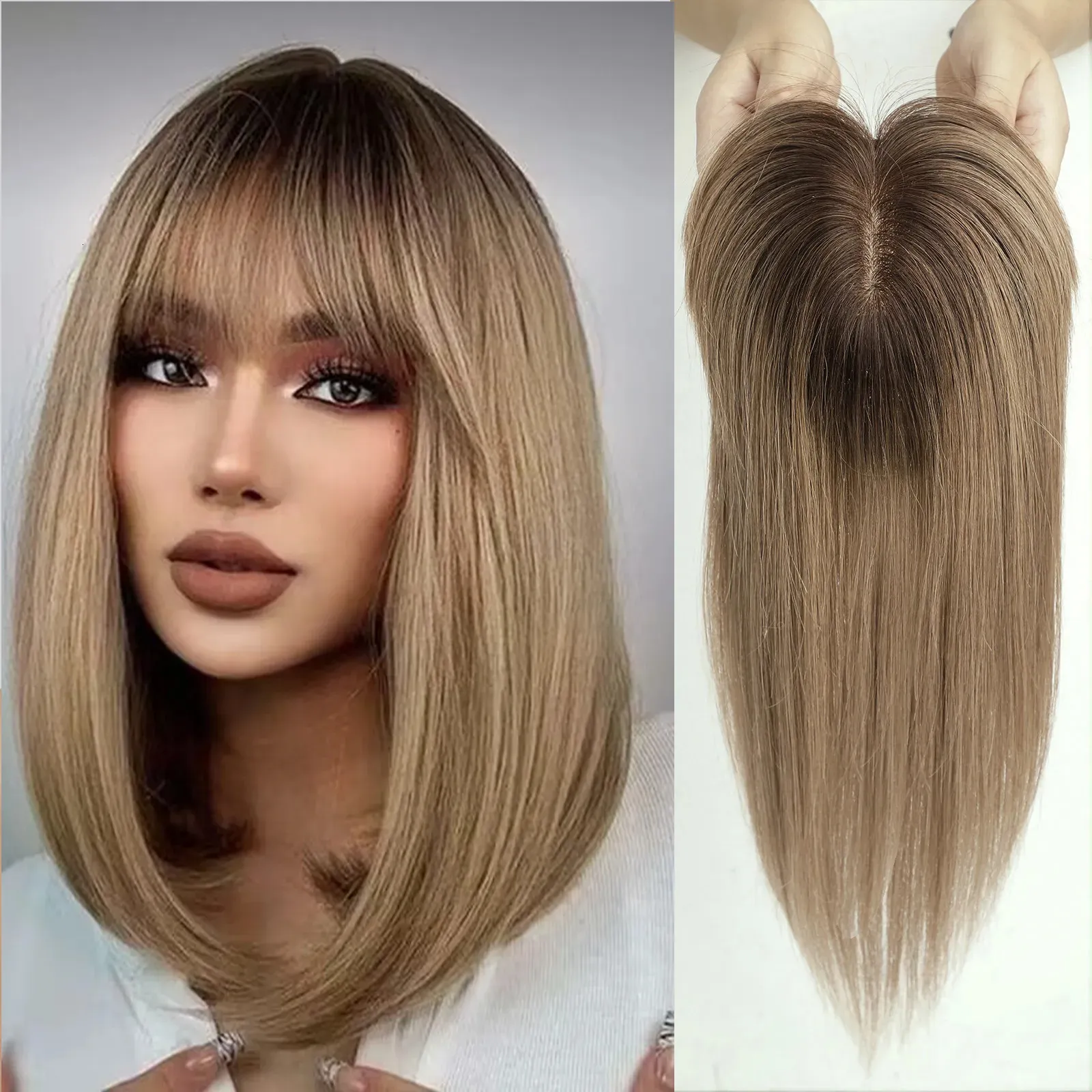 Lace s 100 Remy Human Hair Toppers Ombre Brown Hairs Topper Silk Base Clip Pieces in for Women with Thinning 230928