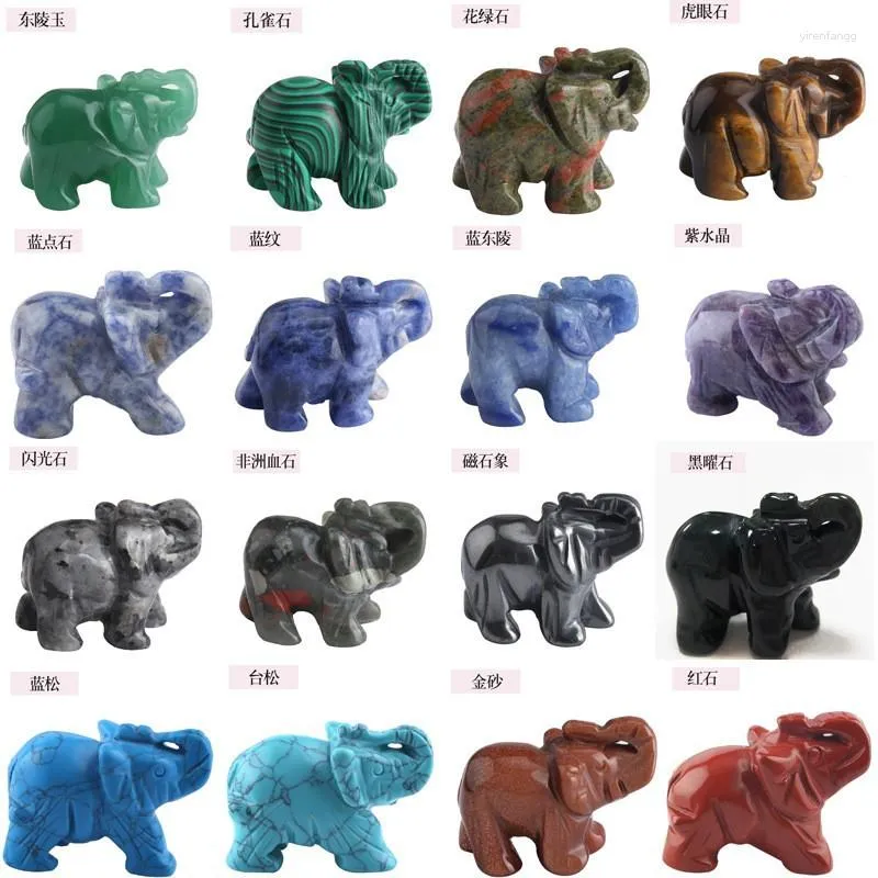 Dekoracyjne figurki 1 PC Śliczny posąg słonia Statua naturalny Kamień Kryształ Rzeźbiony uzdrawianie zwierzęta Figurina Reiki Crafts Crafts Dekoracja domu