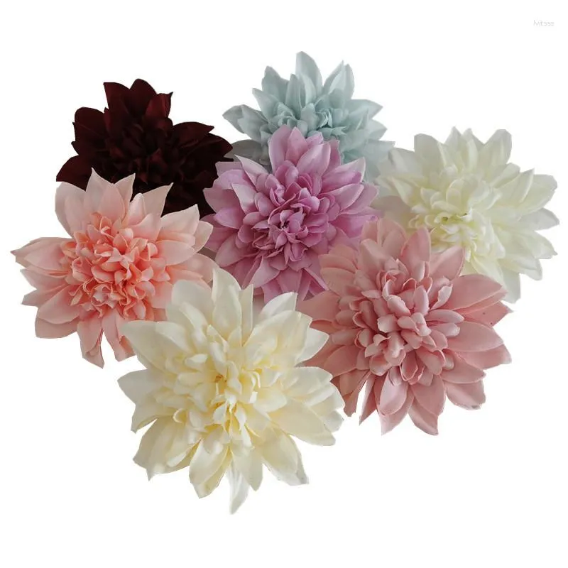 Fleurs décoratives 10 pièces Simulation Dahlia fleur mariage route Guide décoration tête laine tissu chrysanthème chapeau couronne avec