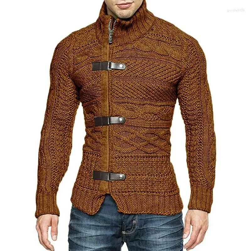 Men's Sweaters 2023 Autumn And Winter Turtleneck Sweater Leather Ring Long Sleeve Knitted Cardigan