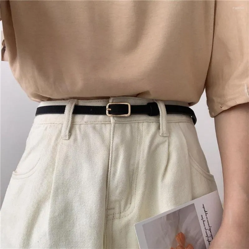 Cinturones Retro francés PU cinturón de cuero para mujeres hebilla unisex lujo femenino jeans cintura hombres cintura delgada 100 cm