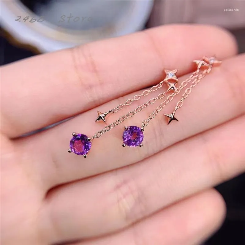 Stud Earrings 925 Silver Fashion Beautiful Inlaid Natural Amethyst Women's Jewelry Wedding Accessories Customizable