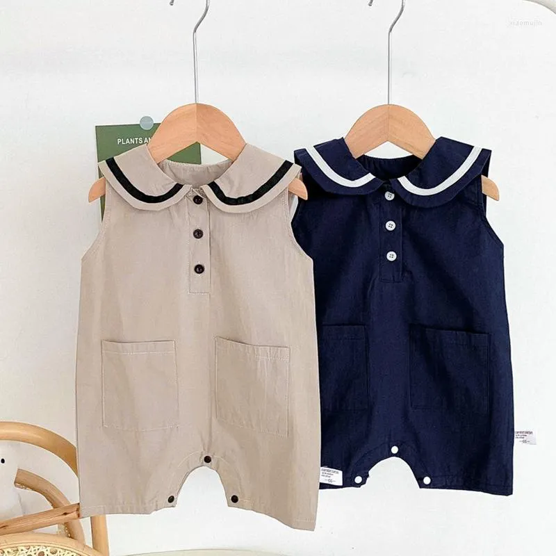 Rompers Summer Toddler Baby Boys Girl Romper Cotton Sleeveless Naval Style Infant Girls Jumpsuit 0-24M Children Clothes