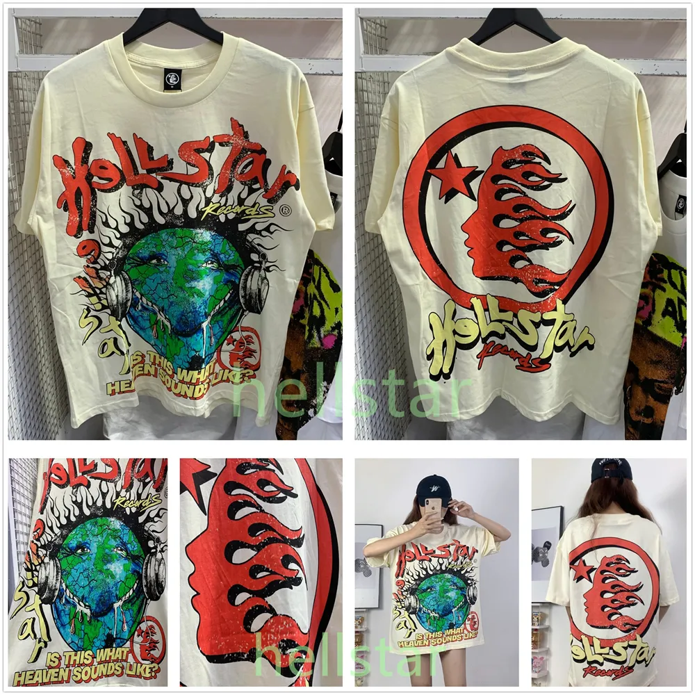 مصمم قميص Hellstar T Shirt Tirt Graphic Tee Clothing Clothing Hipster Vintage Vintage Mashed Street Street Graffiti نمط هندسي