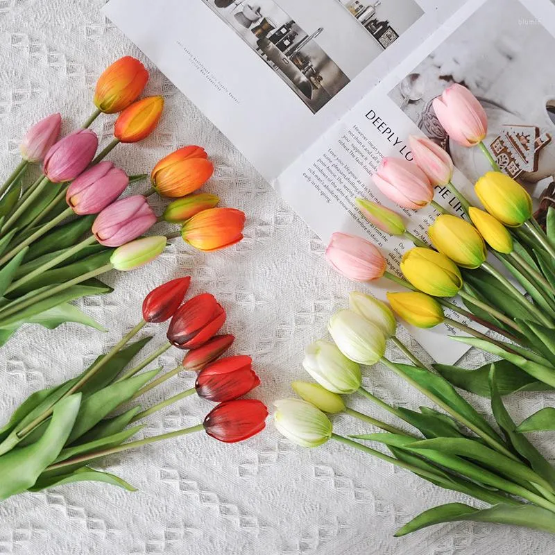 Decorative Flowers 40CM Soft-Touch Artificial Tulip Bouquet With Stems For Home Wedding Decoration