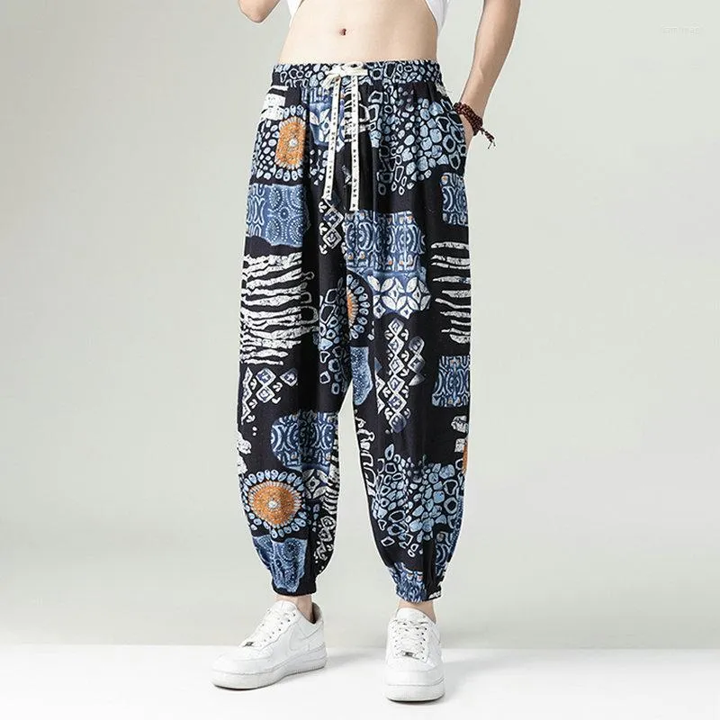 Pantalon sarouel en coton et lin pour homme, Baggy, Design Harajuku, décontracté, jambes larges, Streetwear, grande taille, longueur cheville 5XL