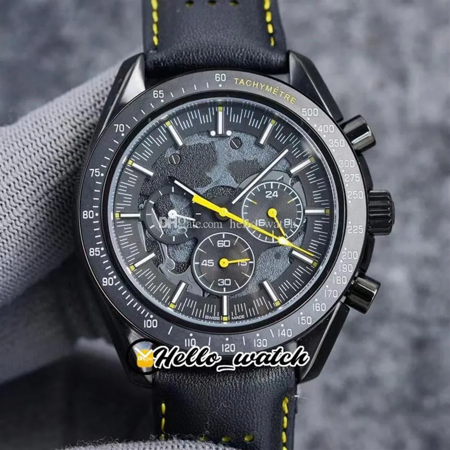 44mm Apollo Commémorative Edition Montres Dark Side Moon 311 92 44 30 01 001 Quartz Chronographe Montre Homme PVD Acier Noir Cuir298z