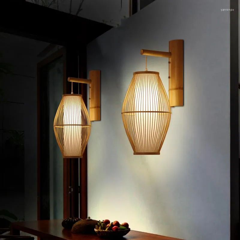 Applique japonaise pour salon chambre salon de thé lumières en bois bambou osier rotin lanterne abat-jour Oriental