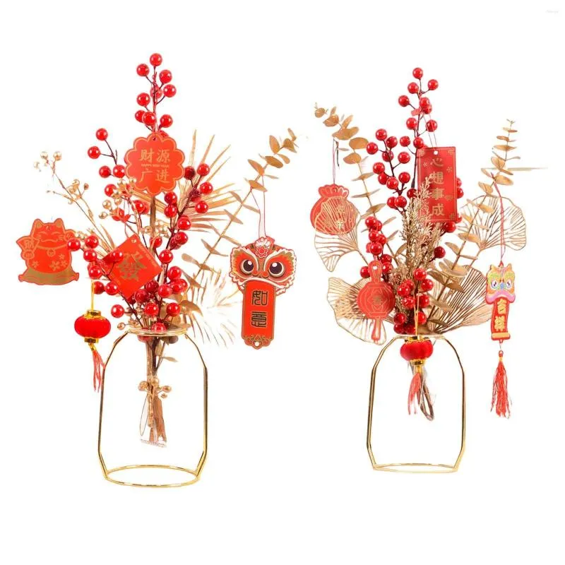 Decorative Flowers Chinese Year Decorations Artificial Red Berries Branches Bonsai Floral Arrangements Adornment Crafts For Office