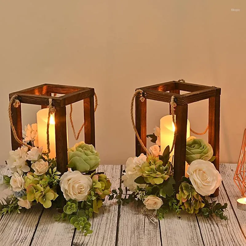 Candelabros de madera vintage soporte nórdico colgante linterna al aire libre candelabro adornos de mesa decoración del hogar