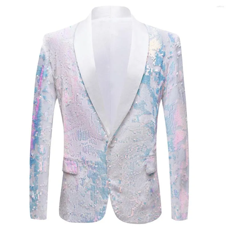 Costumes pour hommes Hommes Pur Blanc Velours Fantaisie Couleur Paillettes Blazers Night Club Chanteurs De Mariage Marié De Bal Tuxedo Slim Fit Costume Veste Blazer