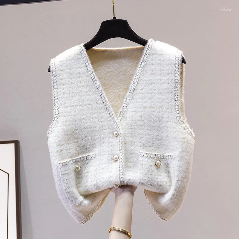 Women's Vests 2023 Fashion Women Sweater Vest Sleeveless Knitwear Designer Pockets V-neck Clothes Aesthetics For V139