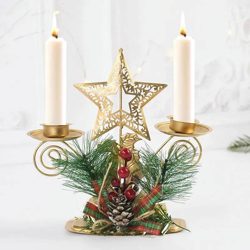 Candle Holders Christmas Kutka Iron Candlestick Święty Płatkę Świeciową Gwiazdę Elk Tree Holder Home Xmas Rok Table Ornament 230928