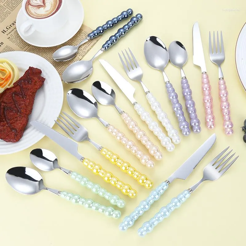 Dinnerware Sets 304 Stainless Steel Pearl Ceramic Handle Tableware Wedding Diamond Gift Knife Fork Dessert Spoon Set