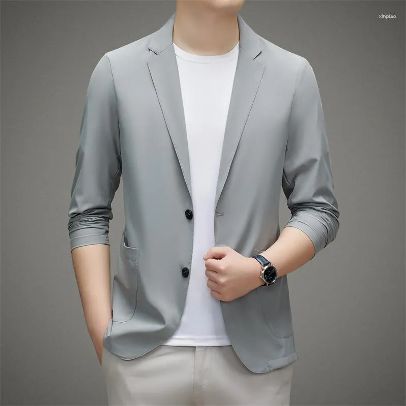Męskie garnitury Summer Suncreen Men for Blazer Ultra-cienki, lekkie inteligentne kamizelki Casual Kitwy Klasyczne solidne płaszcze pojedyncze piersi