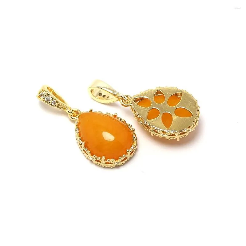 Charms Natural Stone Micro-Set Pendant 24k Gold Plated Brass Teardrop Yellow Facetter Gemstone Charm smycken Makande tillbehör