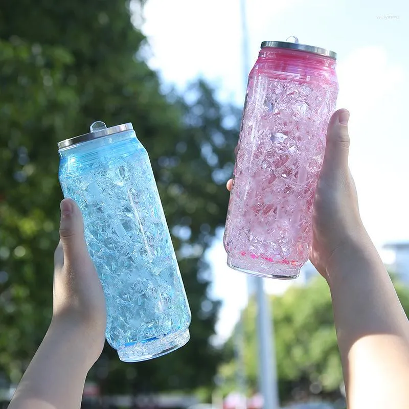 زجاجات مائية كؤوس إبداعية مع قش BPA مجانا طبقة مزدوجة بلاستيكية الصيف الكولا مكسرة الزجاجة الجليد في الهواء الطلق كوب الشرب الرياضي في الهواء الطلق