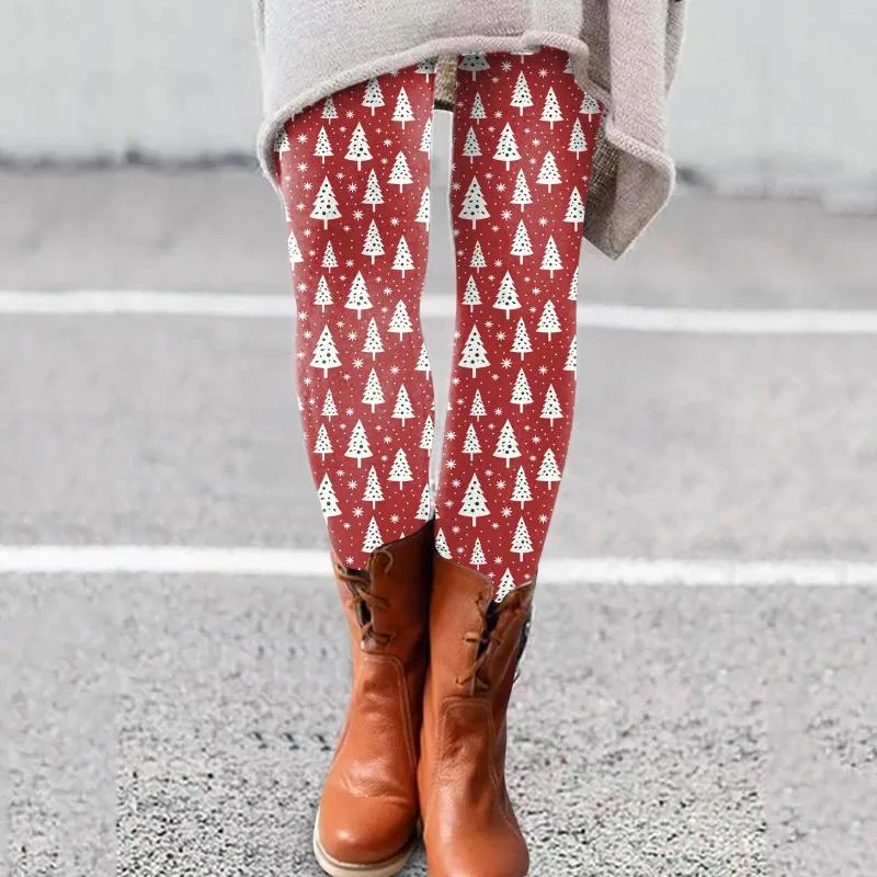 Christmas Tree Print High Waist Plus Size Christmas Leggings