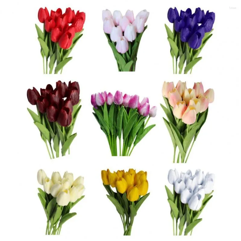 Decorative Flowers 10Pcs/Set Fake Flower Beautiful Plastic Imitation Faux Leather Tulip For Office