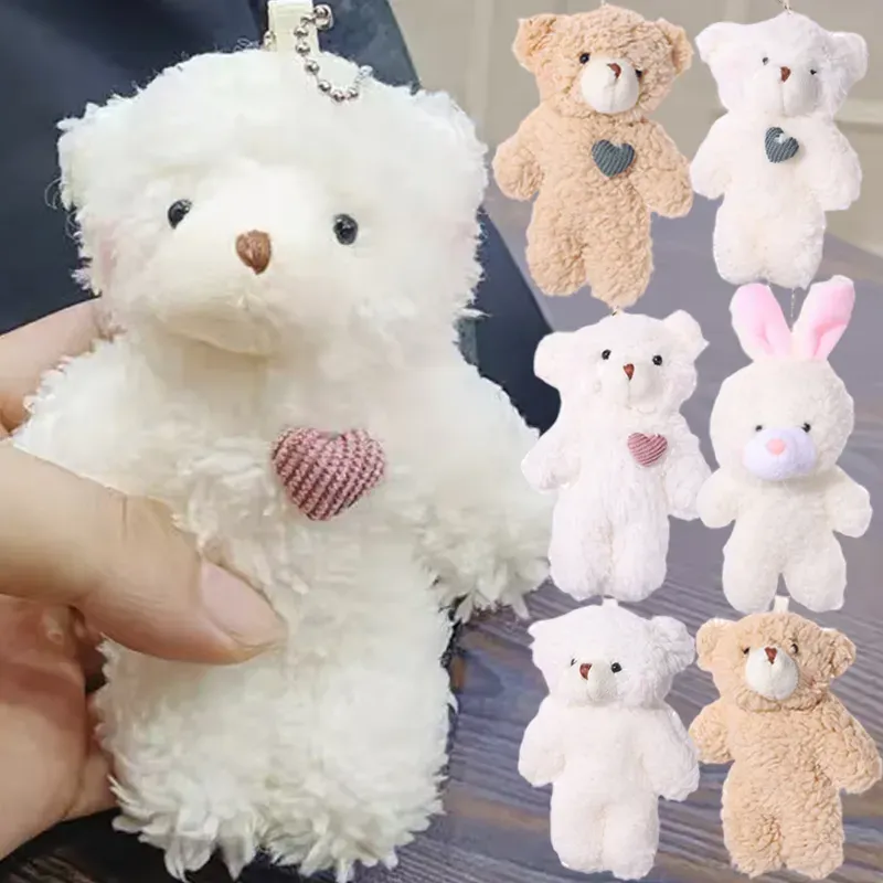 Teddy-Plüschbär-Schlüsselanhänger, süßer Liebesbär, Puppentaschenanhänger, Kaninchen-Hund-Schlüsselanhänger, Spielzeug, weiche Baumwolle, Schlüsselanhänger, Geschenk für Mädchen und Kinder