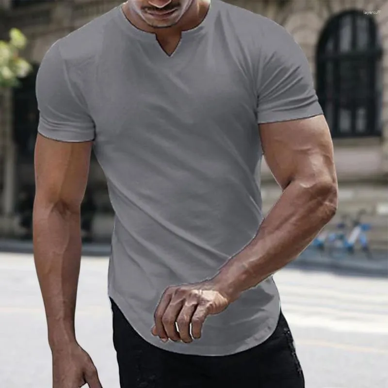 T shirt da uomo Pullover elegante Top a maniche corte che assorbe il sudore comoda maglietta solida da uomo slim fit