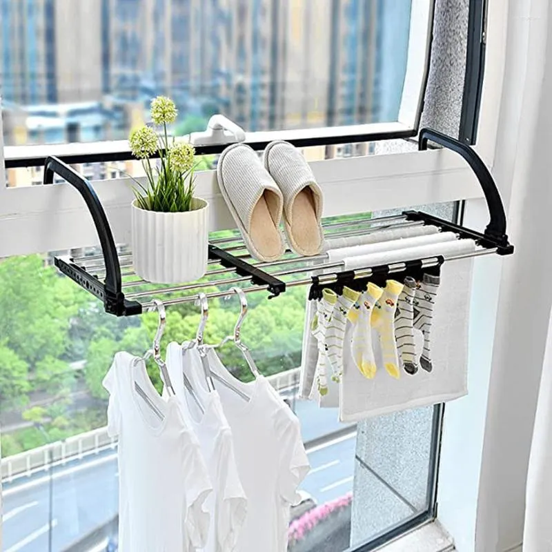 Hangers Draagbaar droogrek voor balkon Opvouwbare handdoek Binnen Buiten Intrekbare wasgoed met sokclips