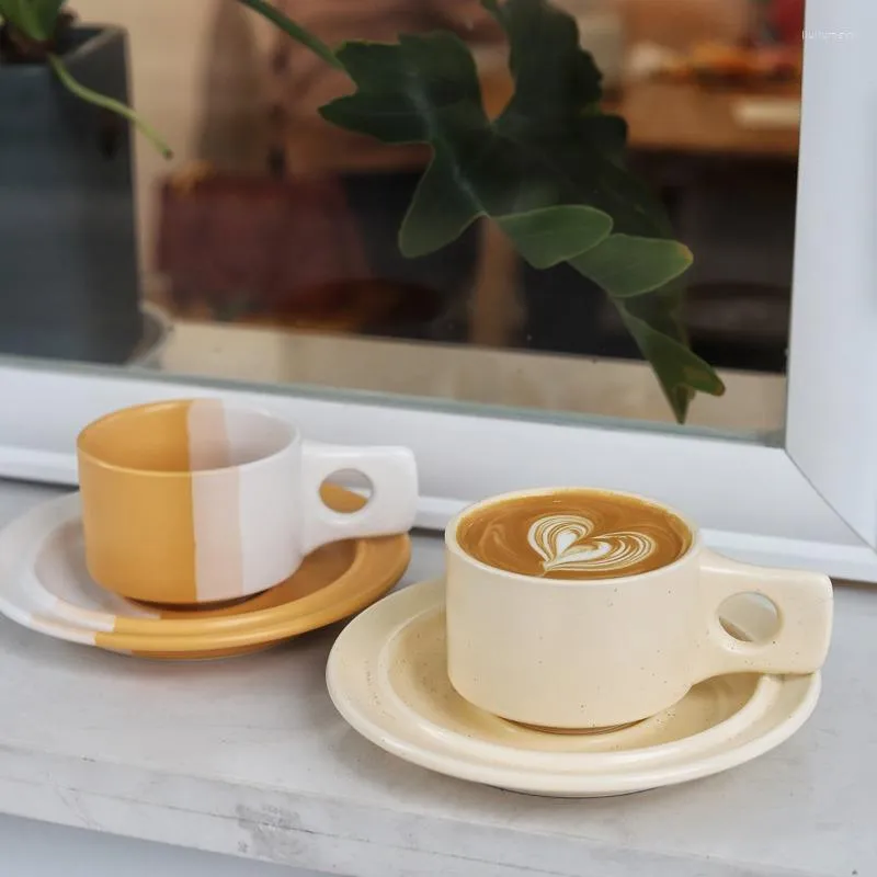 Tasses soucoupes Style coréen tasse à café en céramique avec disque rétro maison Bar lait petit déjeuner avoine après-midi thé Couple tasses Drinkware