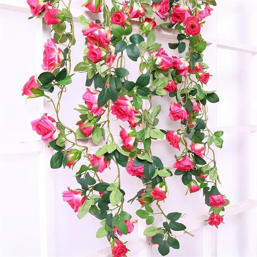 装飾的な花の花輪180cm本物のタッチシルクローズストリングヴァイン人工リースレース壁吊りガーランドウェディングパーティー219S