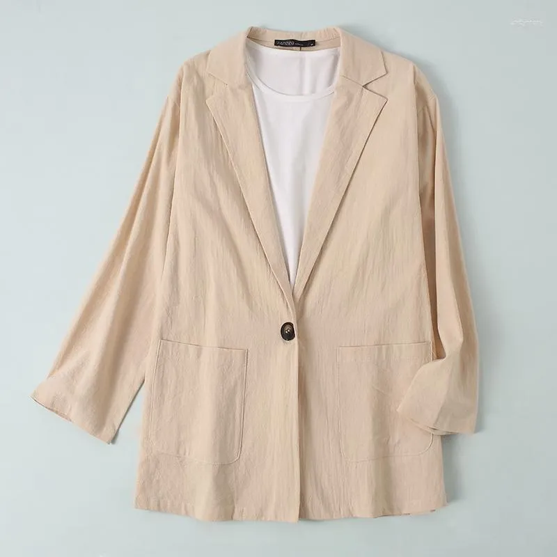 Kvinnors kostymer 2023 Autumn Womens Long Sleeve Work Suit Ladies Cotton Coat Solid Color Pocket Short Windbreaker Lapel Korea
