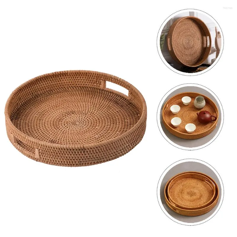 Teller Rattan Aufbewahrungskorb Handtoy Binss Home Retro-Einkünfte Mehrzweckrund Wicker Frühstücksteller